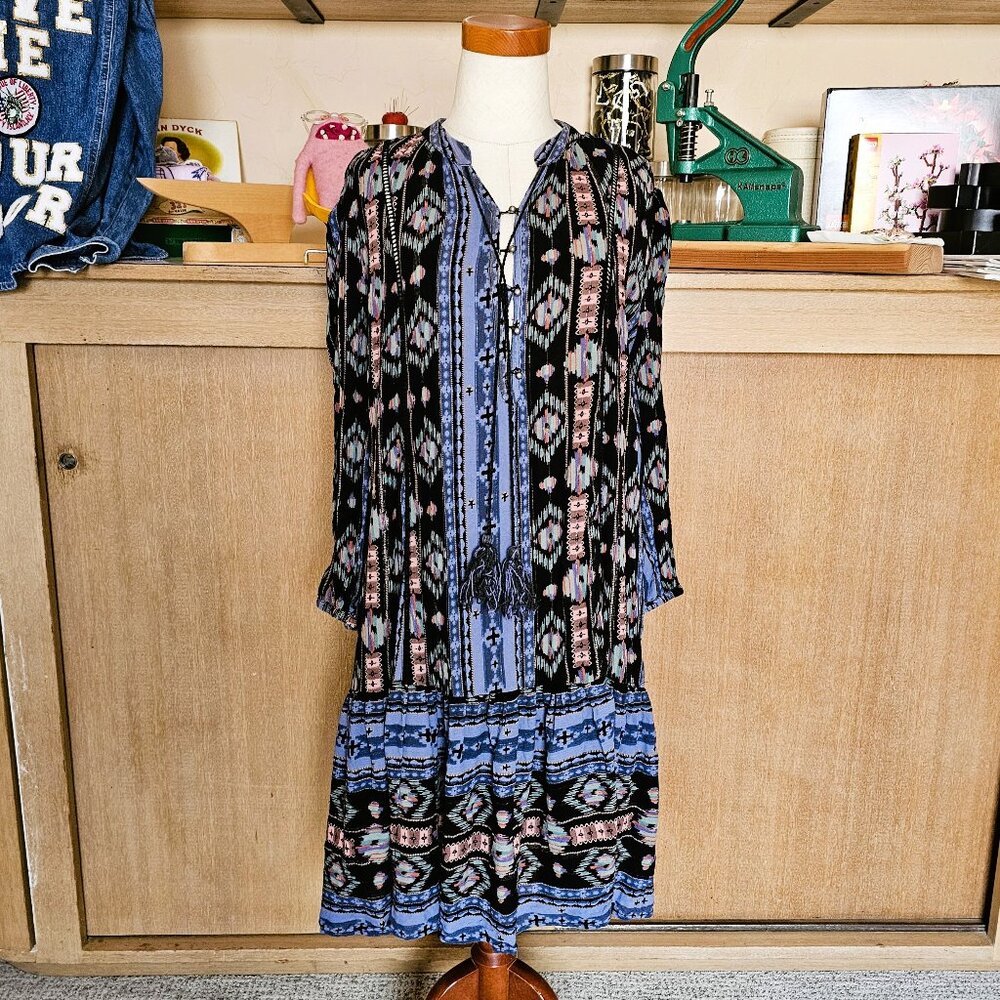 Holding Horses Bohemian Anthro Label Knee Length Summer Dress Metallic Fabric M